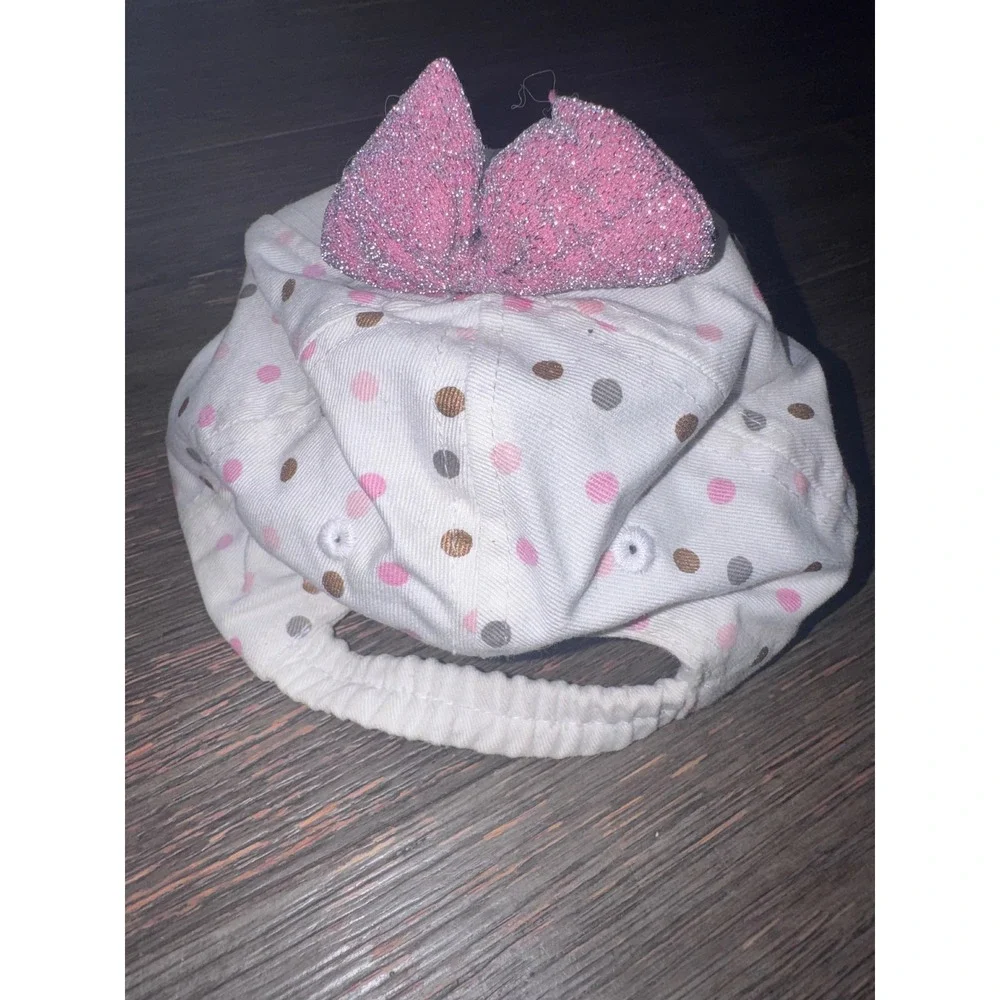 Disney Parks Minnie Mouse Youth Hat Pink Glitter Bow Figaro Castle Polka Dot